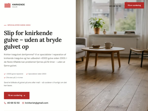 Forsiden på knirkendegulve.dk